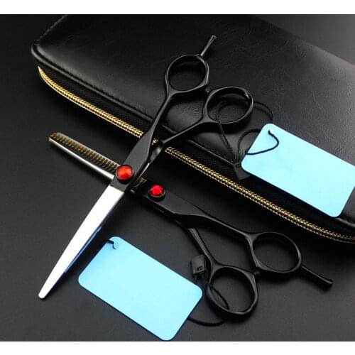 Professional japan 440c 6 inch black gem cut hair scissors cutting barber makas haircut thinning shears hairdressing scissors