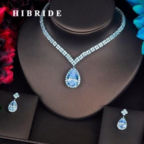 HIBRIDE Luxury Water Drop AAA Cubic Zirconia Jewelry Shinny Bride Necklace Set Wedding Jewelry Dress Accessories Wholesale N-417