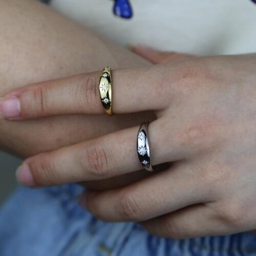 Silver star ring open adjusted size 100% 925 sterling silver starburst signet ring f or women