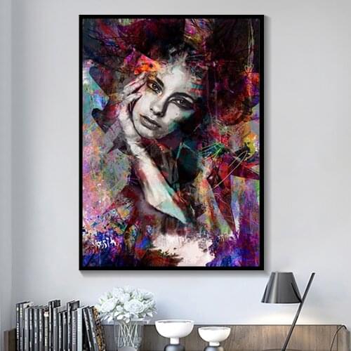 Modern Colourful Graffiti Art Girl Woman Canvas Painting Posters and Prints Wall Art Picture for Living Room Home Decor Cuadros