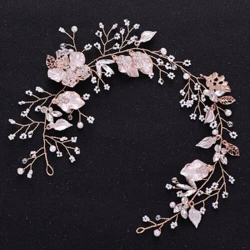 Trendy Wedding Headband tiara Bridal Hair Accessories Gold Flower Leaf Crystal Pearl Headband Wedding Headpiece Hair Jewelry