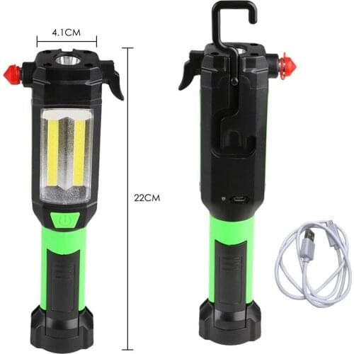 USB Charging Magnetic Car Repairing Work Light COB LED Magnetic Flashlight Portable Lamp Hammer Car Emergency Tool Torch