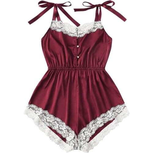 Sanderala 2020 Sexy Womens Pearl Pajamas Lingerie S-XXL Lace Button Sleepwear One-pieces Nightwear Bandage Backless Underwear