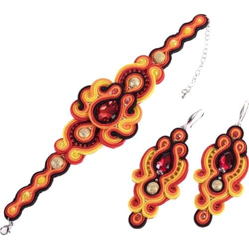 Handmade Soutache Earrings Bracelets jewellery set for women Exquisite Braided Earring Bracelet aesthetic wedding orange white