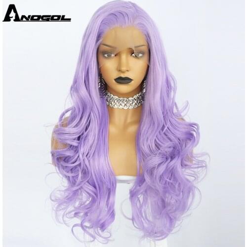 Anogol Purple Hair Synthetic Lace Front Wig Long Silky Wigs for Women High Temperature Fiber Lace Wig Cosplay Wigs