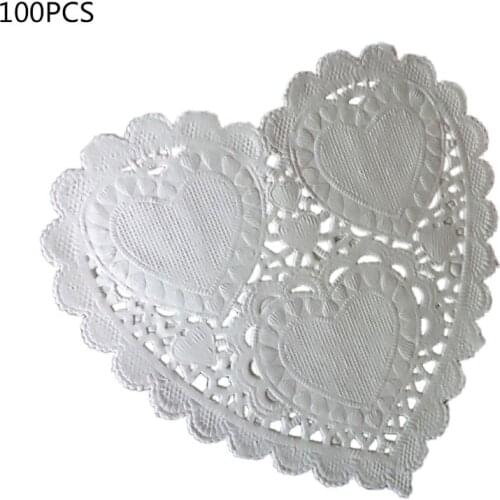 100Pcs/Set 4 Inch 10cm Heart Shape Paper Doily White Doilies Coaster Placemat