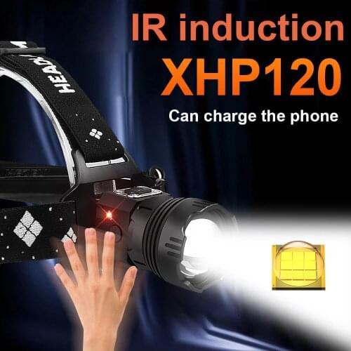 1000000LM XHP120 IR Sensor Headlamp 18650 LED Headlight USB Rechargeable Head Flashlight XHP90.2 Zoom Head Torch Fishing Lantern