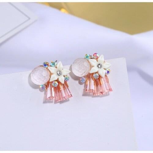 2018 Cute Korean Colorful Rhinestone Crystal Flower Stud Earrings for Women Grils Sweet Fashion Ear Jewelry Brincos Gift WX133