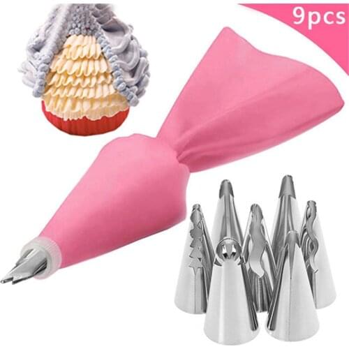 9Pcs Lace Skirt Cake Decorating Tips Set With Cream Bag Stainless Steel Pastry Icing Piping Nozzles Confectionery DIY Bakeware