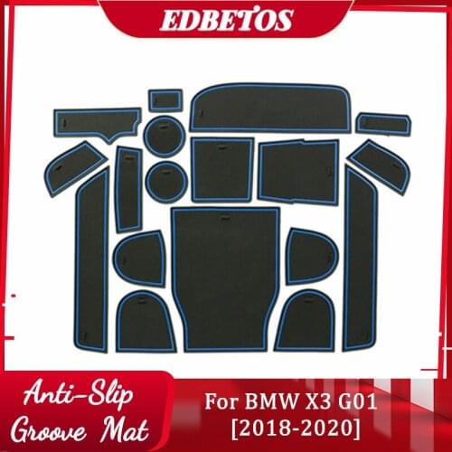 Car Non-Slip Interior Door Mat Cup Mat Gate Slot Pad For BMW X3 G01 2018 2019 2020 18pcs White / Red