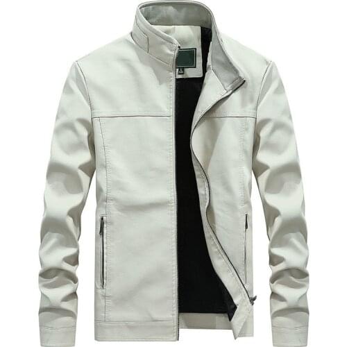 White Pu Leather Biker Jacket Motorcycle Plus Size 4xl Mens Long Sleeve Faux Leather Moto Jacket Casual Boys Coat