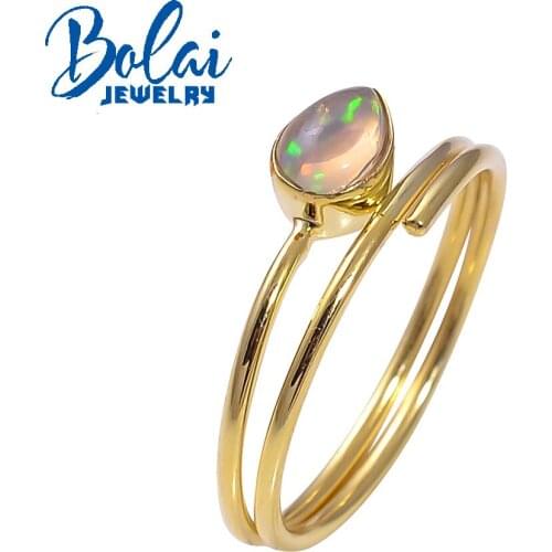 Bolai,Cute girls Ring with Real 0.47ct Opal Ring pear shape 5*7mm Ethiopia Natural Gemstone jewelry 925 sterling silver