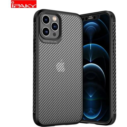 IPAKY for iPhone 11 12 Case for iPhone X XR XS MAX Case Carbon Fiber Skin Bumper Transparent Cover for iPhone 11 12 Pro MAX Case