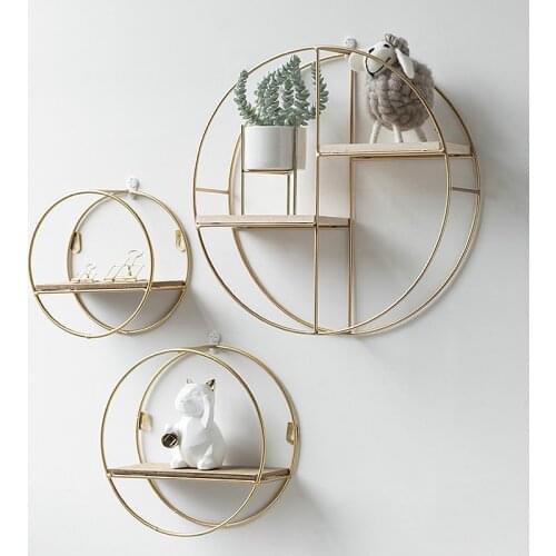 Wooden Gold Storage Racks Hanging Decor Storage Box Flower Pot House Storage Rack Wall Book Figurines Display Crafts Shelves