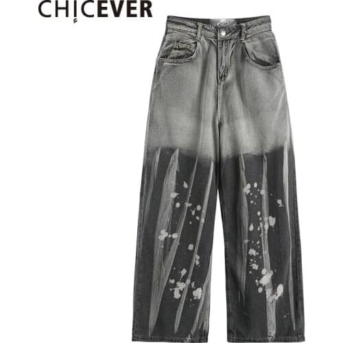CHICEVER Casual Hit Color Denim Pant For Women High Waist Full Length Patchwork Pockets Straight Jeans Female New Spring Stylish