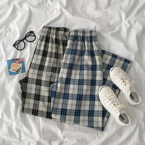 Purple Harajuku Plaid Womens Casual Pants Oversize 3xl Loose Wide Leg Pants Retro Teen Hip-Hop Ins Unisex Straight Pants