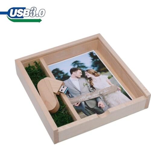 Photo Album Usb + Box Wooden USB 3.0 U Disk Flash Drive Pendrive 4GB 8GB 16GB 32GB 64GB for Photography Wedding Gift(Free Logo)