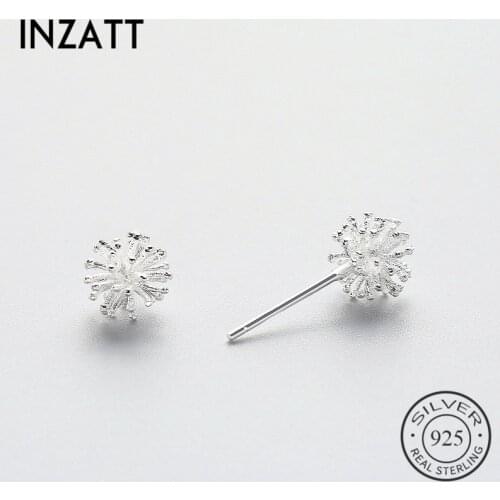 INZATT Dandelion Flower Ball Stud Earrings Trendy Real 925 Sterling Silver Fine Jewelry For Women Birthday Party