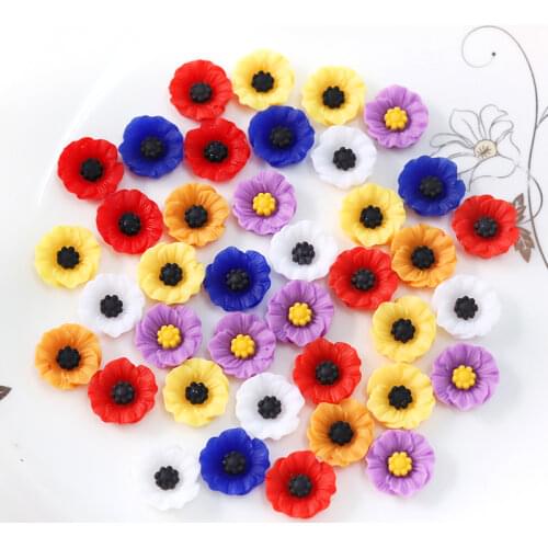 200pcs Resin poppy cabochons 18mm Resin flower cabochons Multiple Color Options