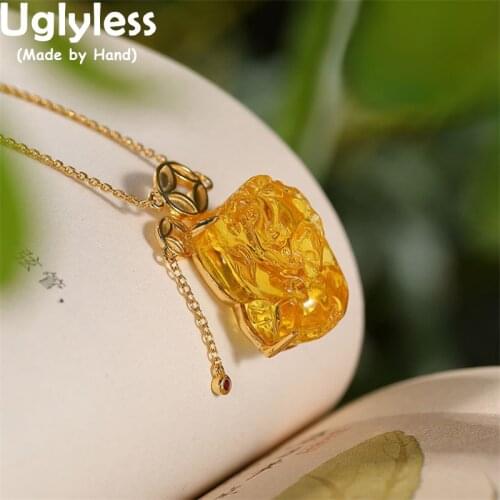 Uglyless Natural Amber Beeswax Brave Troops Pendants Rings for Women Amber Necklaces 925 Sterling Silver Animals Jewelry Sets