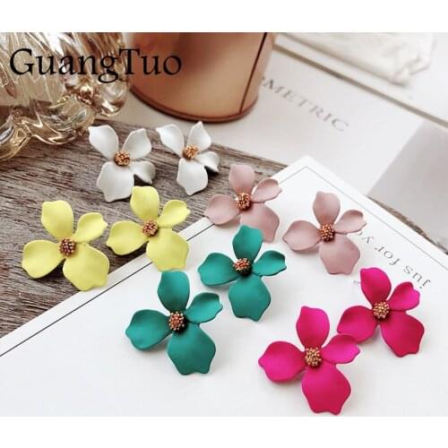 New Design Sweet Jewelry Spray Paint Stud Earring With Flower Earrings Statement Trendy Brincos for Girls Gift Pendientes