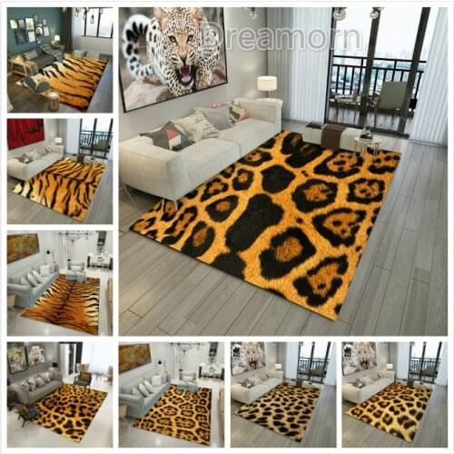 Brown Animal Pattern Rug Doormat Fur Leather Leopard Print Area Tiger Living Room Bedroom Carpet Floor Mat