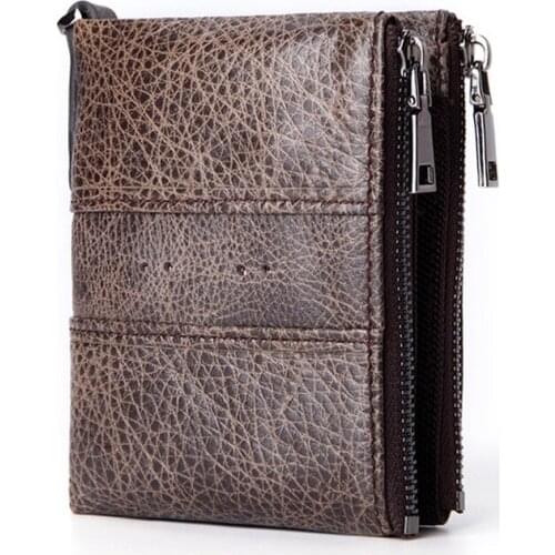 Crazy Horse cowhide Leather wallet Short anti RFID theft brush men wallet double zipper wallet Coin Purse Small Wallet