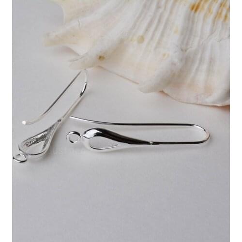 Solid 925 Sterling Silver Earring Hooks Drop Shaped Earwire Findings for Jewelry Making
