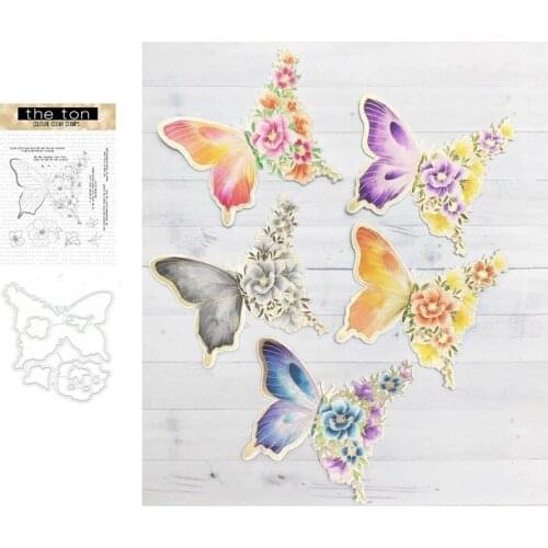 Butterfly Flowers Metal Cutting Dies and Clear Rubber Stamps for Scrapbooking Craft Stencil Seal Sheet Decor Embossing Template