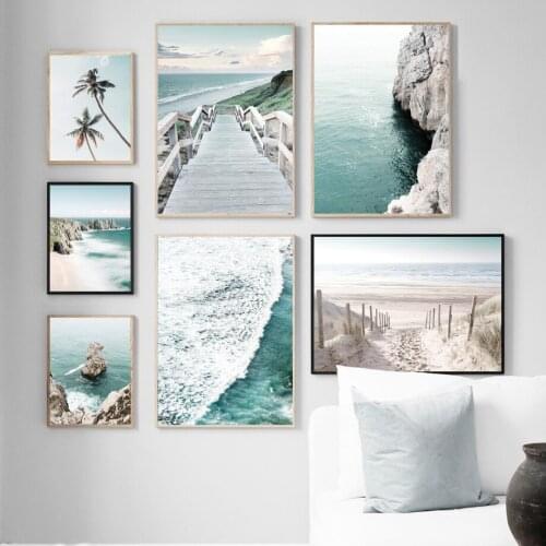 Sea Bird Palm Tree Beach Bridge Dolphins Nordic PostersWall Art Canvas Painting And Prints Wall Pictures For Living Room Decor