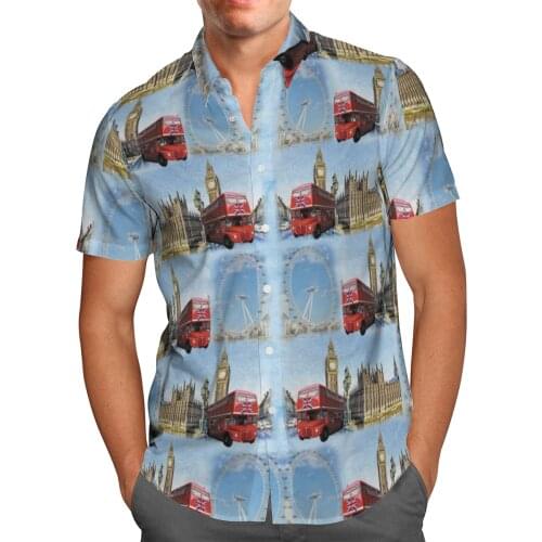 London Bus 3D Beach Hawaiian 2021 Summer Mens Shirt Short Sleeve Shirt Streetwear Oversized 5XL Camisa Social Chemise Homme-131