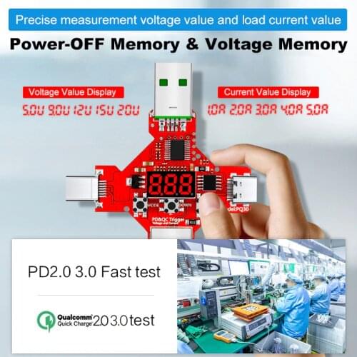 New arrived 2 IN 1 Qualcomm QC2.0 3.0 PD2.0 3.0 5V9V12V20V Protocol fast charge trigger decoy voltmeter Voltage detector