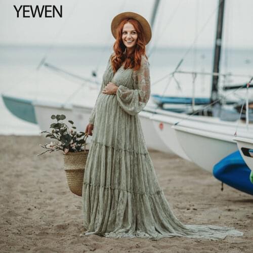 Outdoor Beach Photography Dress Maternity Long Sleeves Lace Maxi Dresses Pregnant Women Formal Dresses Fancy Photoshoots Props