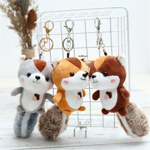 Multi-Designs , Sizes 4-15CM Little Squirrel , Panda , Dog Animals Stuffed Plush Toy ; Key Clip Chain Pendant Plush Doll