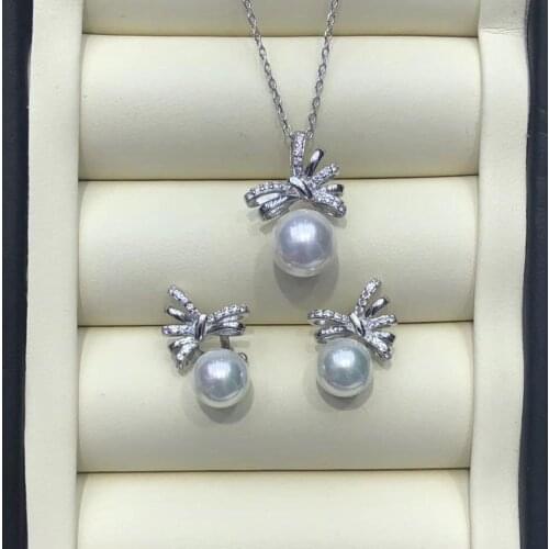 BOW KNOT 925 Sterling Silver Pendant Earrings Mountings Findings Base Jewelry Set Mounts Settings Parts for Pearls Beads Crystal