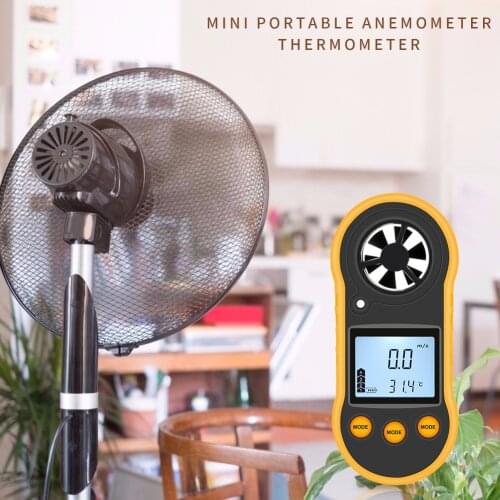 RZ818 Portable Mini Digital Anemometer 0-30m/s Wind Speed Meter Temperature Tester with LCD Backlight Display Handheld Measure
