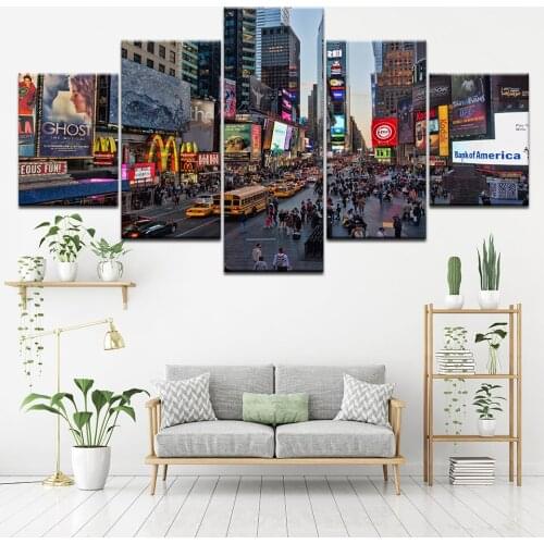 Five-Piece Canvas Poster Wall Art Hd Print Picture Prosperity Times Square New York City Street Painting Modular Home Decoration