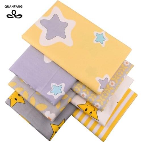 QUANFANG 7pcs/lot Star & Flower series Printed Twill Cotto Fabric For Patchwork DIY quilts Cloth Quilting Sewing Baby Children