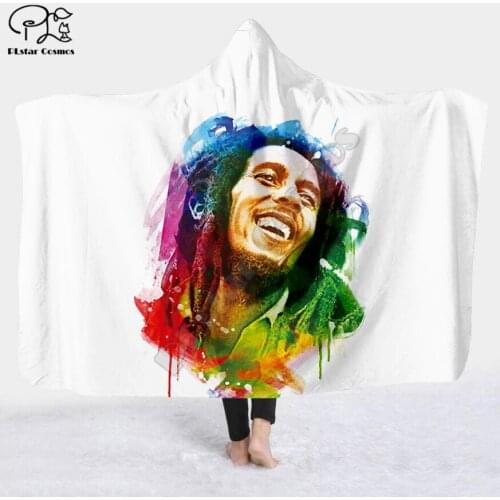 Reggae Bob Marley Character Hooded Blanket Adult colorful child Sherpa Fleece Wearable Blanket Microfiber Bedding style-3