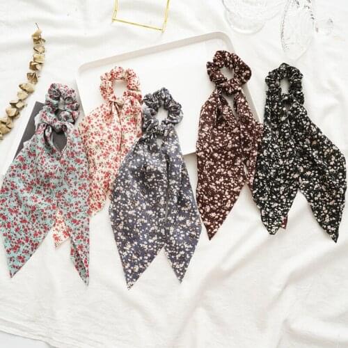 Lady Floral Printed Hair Bands Long Ribbon Scrunchie Hair Ties Rope Summer Headbands Fashion Women Hair Accessories