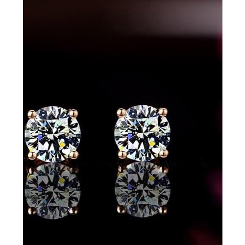 Luxury Female 8mm White Stone Earrings Rose Gold 925 Sterling Silver Wedding Earrings For Women Dainty Round Small Stud Earrings