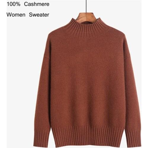 Pure 100% Cashmere Sweater Women knitted Autumn and Winter Thicken Pullover Half Turtleneck Bottoming Shirt Inner Mongolia
