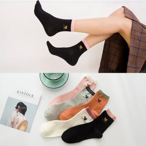 Yishine 10 Pairs Cute Cats Printed Girls Casual Middle Tube Short Fashion Women Socks Cotton Socks