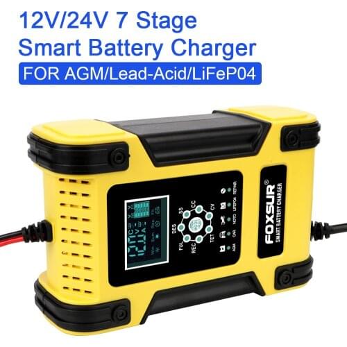 LEEPEE Digital LCD Display Lithium Iron Battery 24V/6A AGM Motorcycle Car Lead-acid Battery Charger 12V/12A 7 Stage