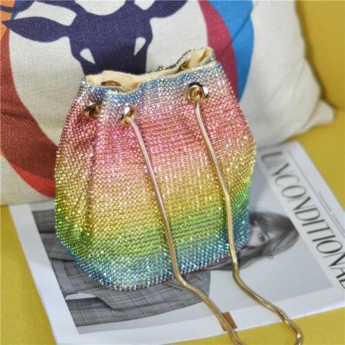 Crystal Mini Bucket Bag for Women Multicolor Rhinestone Beaded Ladies Handbag 2020 Luxury Bling Shoulder Bag Party Handbags X90H