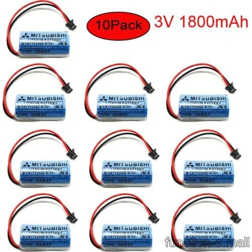 10Pcs CR17335SE-R/3V Q6BAT PLC 3V 1800mAh Li-ion Battery For Q25PRHCPU Q170HBATC PLC Lithium Battery with Plugs