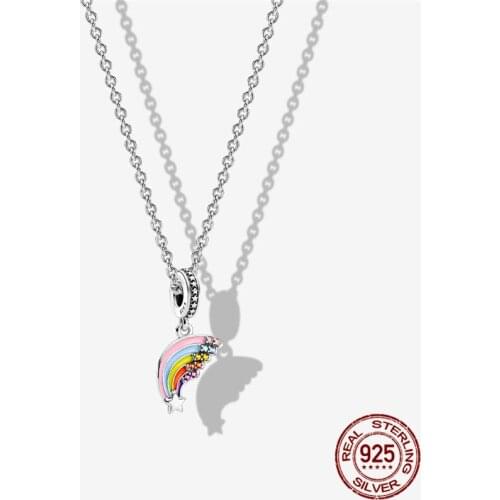 100% Real 925 Sterling Silver Colorful Rainbow Charm Fit Original 3mm Bracelet For Women Birthday Fashion Jewelry Gift