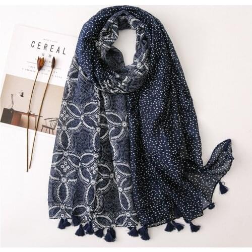 2021Newest Cotton Floral Printed Scarf Hijabs With Tassel Women Shawls Fashion Muslim Head Wraps Large Size Headscarf 1PC Retail