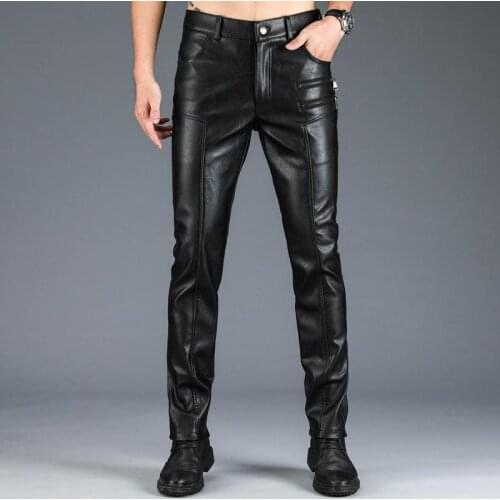 New Autumn Winter Mens Pants Genuine Leather Trousers Pencil Slim Cowskin Pant Waterproof Moto&biker Trouser Haircutter pant