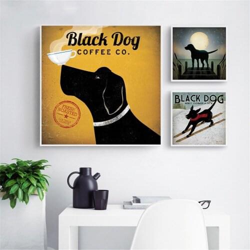 Bull Dog Skiing Vintage Poster Canvas Prints Wall Pictures Abstract Painting Animals Black Dog Cuadros Decoracion Drop Shipping